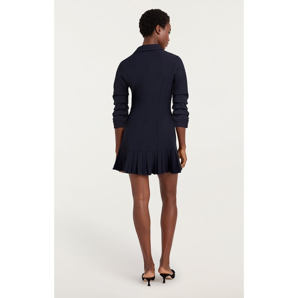 Cinq a Sept Lucilla Dress Navy Blue Pleated Ruffle Ruched Sleeve Mini NWT Size 8 - Picture 3 of 7